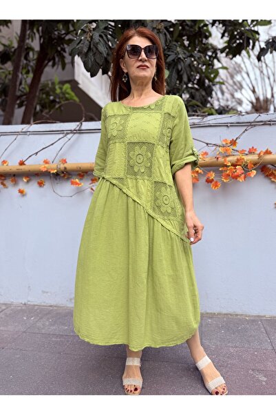 DenizEge Ιταλικό φόρεμα δαντέλας σε πράσινο φιστικί