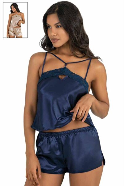 NOOALA GİYİM Special Strap and Lace Detailed Satin Shorts Pajama Set