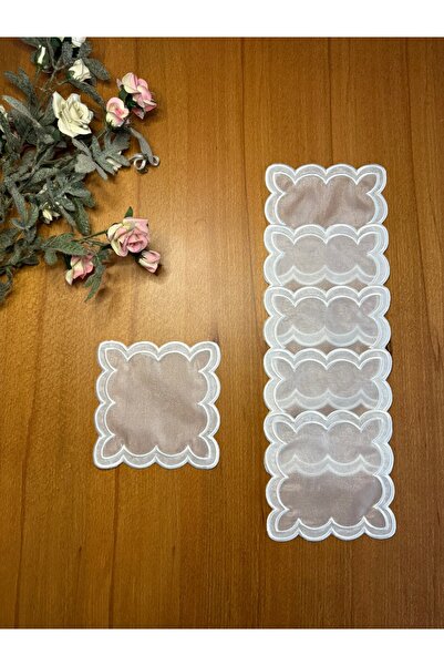 Smiling Home 6 Pieces of Organza Tulle Double Wavy Cloud Ecru Color Embroider...