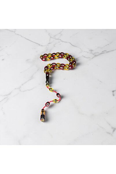 EnazStore Yellow-Red Fan Prayer Beads Signed by Enes Abdo Usta, Fire Amber