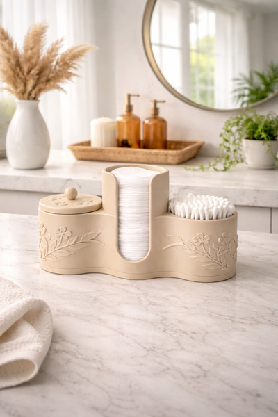 Arvella Studio Çok Amaçlı Pamuk & Kulak Çubuğu Organizeri, Dekoratif Banyo Dü...