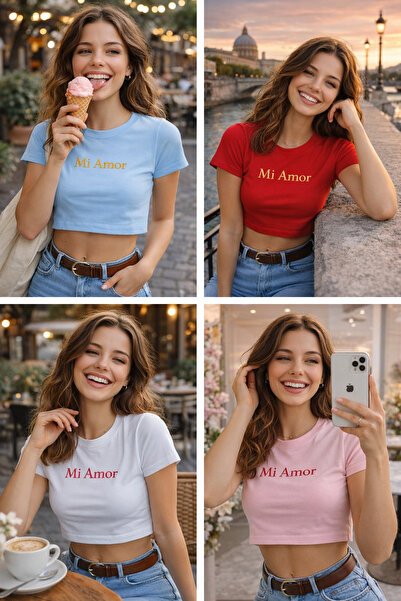 Toum Mi Amor Slogan Printed Belt Length Crop Top