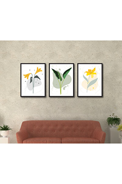 M&H Quality Trend Botanical Wall Painting Set of 3 – Stylish Mdf Decor with F...