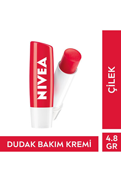 NIVEA Çilek Renkli Dudak Bakım Kremi ve Parlatıcısı 4.8gr, Nemlendirici, Hafi...
