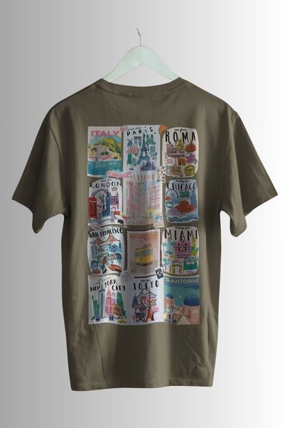 Ninkasiwear Travel and City Themed Printed Oversize Unisex 24/1 Cotton T-Shirt