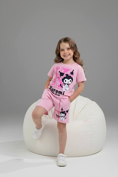 Yağmur Giyim PJKSKT Κοριτσίστικο κοντομάνικο σετ με σορτς με σχέδιο Kuromi 6573