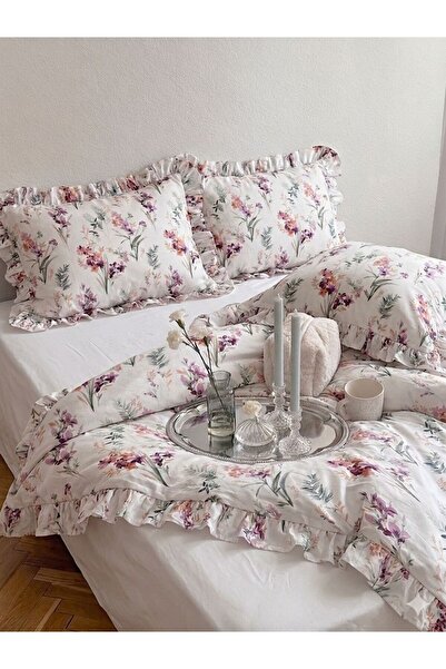 EVA Set cuvertură de pilota cu volane și model floral, dimensiune dublă / făr...