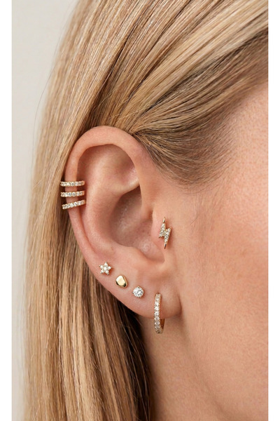 Aktemur Silver 925 Ayar Gümüş Şimşek Tragus Helix Conch Lob Piercing