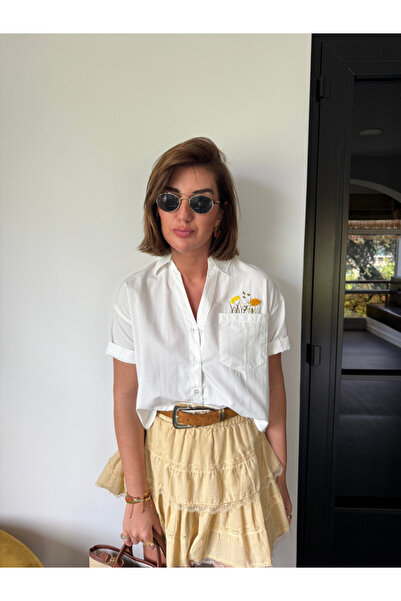 IŞILDA FASHION Işılda Floral Detail White Shirt