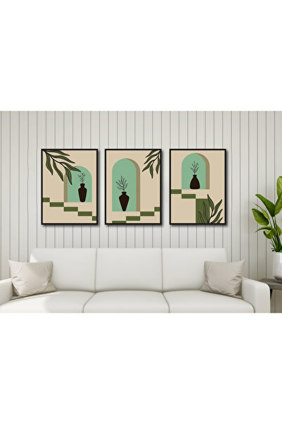 M&H Quality Set de picturi boeme moderne din 3 piese – Vază cu aspect de ramă...