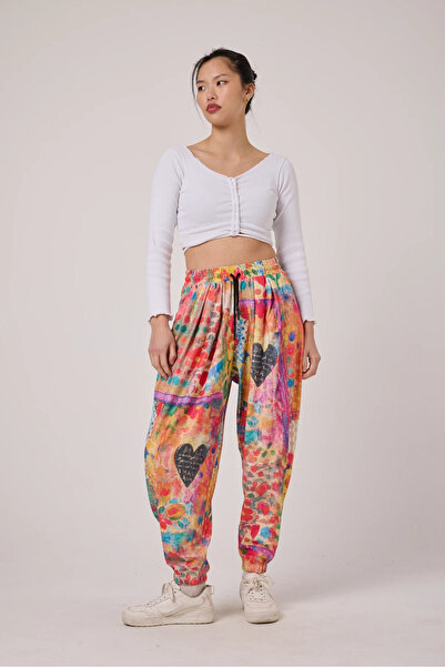 SUPERBLUE Women's Street Style Printed Wrinkled Sports Baggy Trousers