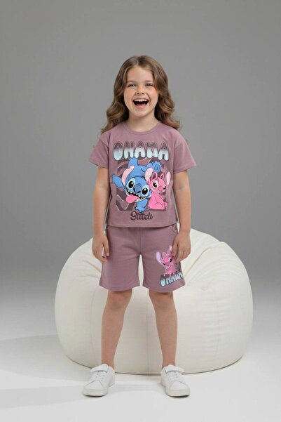 Yağmur Giyim PJKSKTStittcch Κοριτσίστικο κοντομάνικο σετ με σορτς με σχέδια 6588