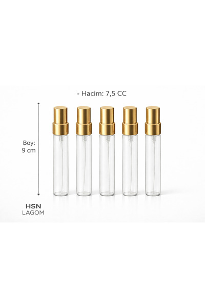 HSN LAGOM 5 ADET GOLD SARI KAPAK VİDALI KALEM PARFÜM ŞİŞESİ COŞ 7,5 CC CAM ko...