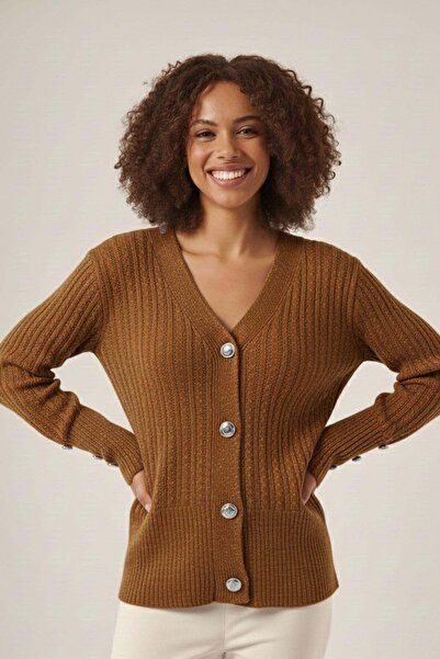 FTZ WOMEN Women's Silvery Hair Knitted Cardigan Brown 25265