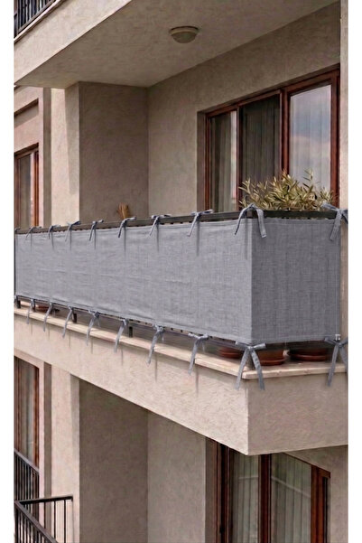 SHY TEKSTİL Anthracite Lace-Up Balcony Curtain Iron Covering Durable Tarpauli...