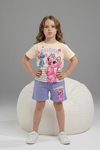 Yağmur Giyim PJKSKT Κοριτσίστικο κοντομάνικο σετ με σορτς με σχέδιο 6572