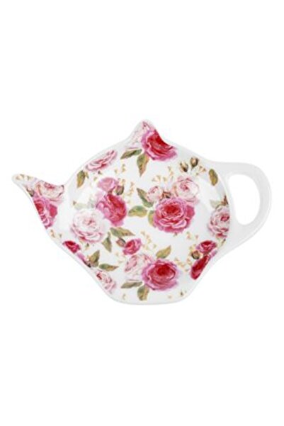 OEM New Bone White Plate with Pink Roses for Tea Bags 12 x 8.5 cm