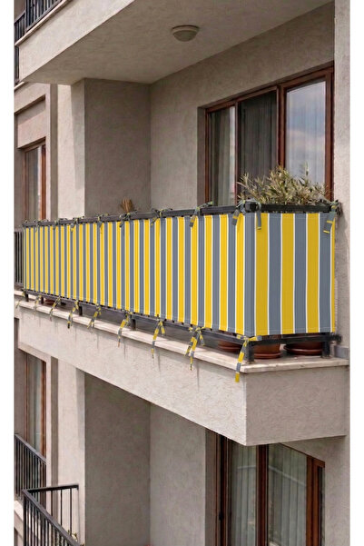 SHY TEKSTİL Yellow-Grey Lace-Up Balcony Curtain Iron Covering Durable Tarpaul...