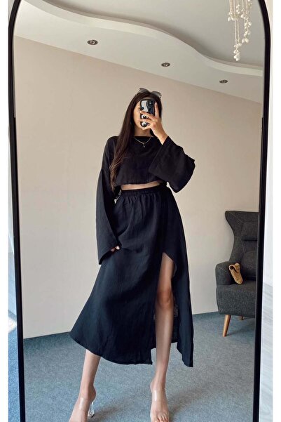 Olbia Butik Bohemian Muslin Linen Two-Piece Set - Blouse and Skirt