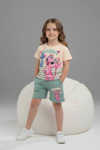 Yağmur Giyim PJKSKT Κοριτσίστικο κοντομάνικο σετ με σορτς με σχέδιο 6572