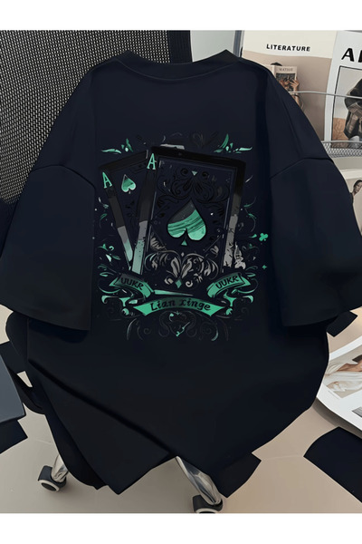 gencerco Özel Kart Tasarım Yeşil Renk Baskılı Premium Oversize T-shirt