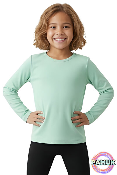 United Fabrics Long Sleeve Kids T-Shirt - Unisex Mint Basic Cotton Crew Neck ...