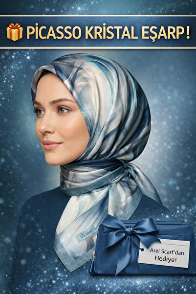 Picasso وشاح كريستالي أزرق بترولي بمظهر حريري – تصميم أنيق من التويل 90×90