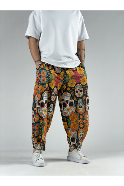 COCOPELLI Ethnic Skull Men's Patchwork Oversize Pants Coc3039