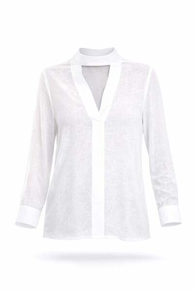 5in1Canpolat Λευκή μπλούζα με γιακά σάλι 18233