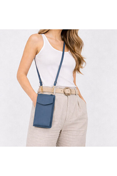 OEM Universal phone case, wallet type, with adjustable shoulder strap - Blue