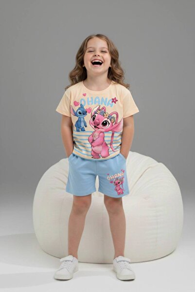 Yağmur Giyim PJKSKT Κοριτσίστικο κοντομάνικο σετ με σορτς με σχέδιο 6572