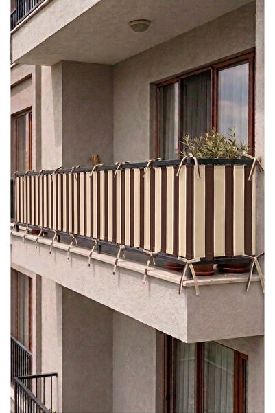 SHY TEKSTİL Brown-Cream Lace-Up Balcony Curtain Iron Closure Privacy-Providin...
