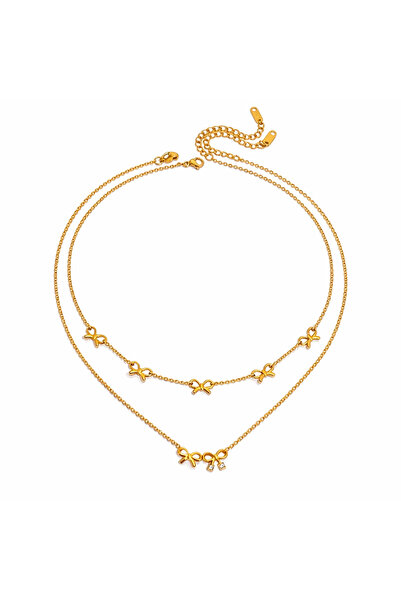 NOVVO Double Bow Necklace Plated with 19k Gold