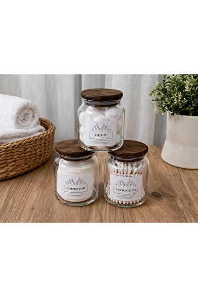 Durina Living Acacia Lid Glass Jar Set of 3 – Bathroom Organizer Cotton Swab ...