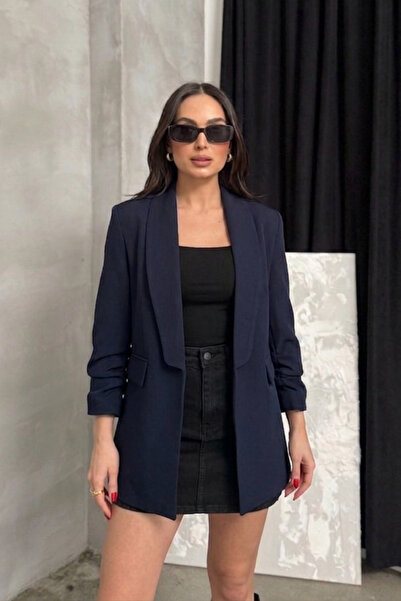 spirituel Women's Blazer Jacket Shawl Collar Cuff Gathered Long Sleeve Pocket...