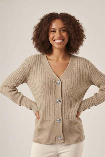 FTZ WOMEN Women's Silvery Hair Knitted Cardigan Stone 25265