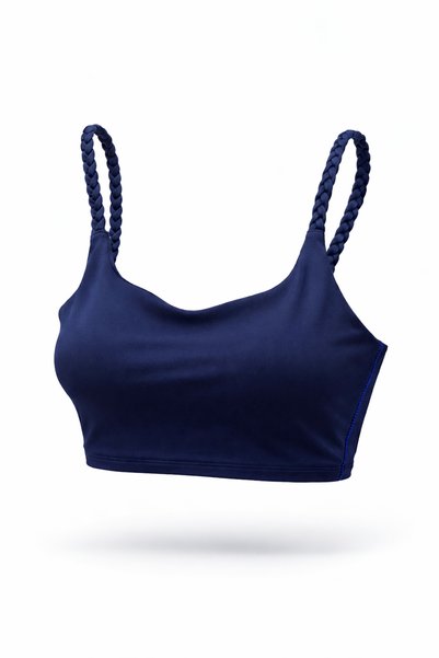Hola Tait Women's Navy Blue Lightly Supported Knitted Strap Sports Bra Bustier with Side Seam Detail and Padding