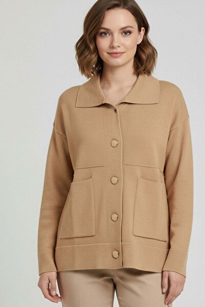 FTZ WOMEN Women's Pocket Detailed Cardigan Biscuit 25009