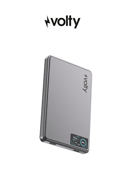 Volty MagSafe Powerbank 5000 mAh | 15W Kablosuz, 20W PD Hızlı Şarj, Dijital E...