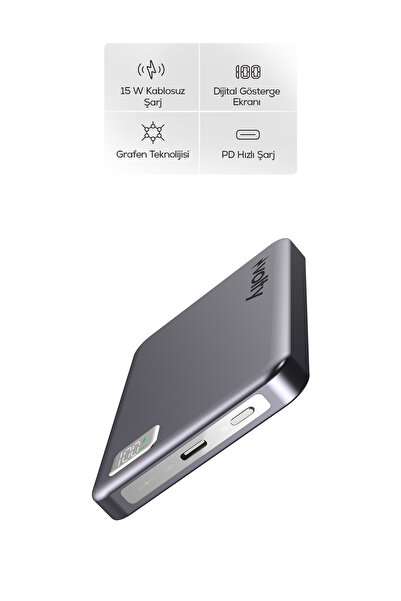 Volty MagSafe Powerbank 10000 mAh | 15W Kablosuz, 20W PD Hızlı Şarj, Dijital ...