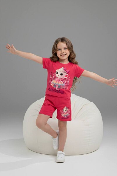 Yağmur Giyim PJKSKT Κοριτσίστικο κοντομάνικο σετ με σορτς με σχέδιο Ballerina...