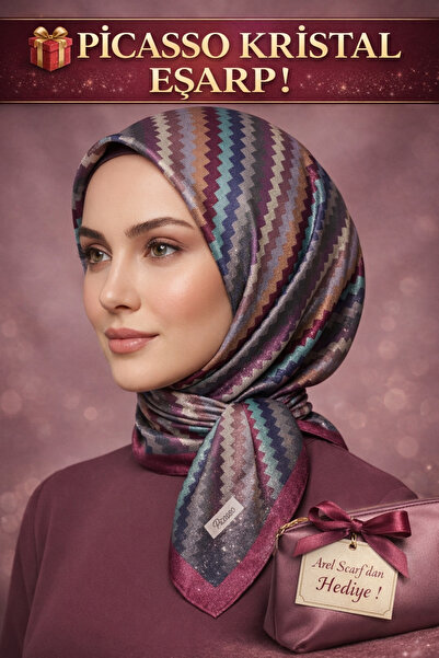 Picasso وشاح كريستالي بلون البرقوق بمظهر حريري – تصميم أنيق بنسيج التويل 90×90