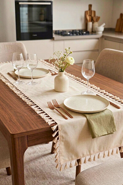 OTEXSA Bohemian Style, Linen Runner with Tassels 40X110 cm