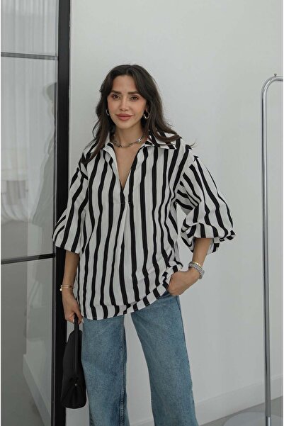 Havoş Siyah Kalın Çizgili Gömlek