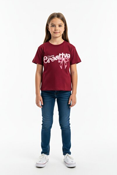 Toontoy Girl's Crew Neck Short Sleeve Printed T-Shirt 25010