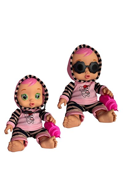 ADIRI SHOP Păpușă bebeluș interactivă cu accesorii, ochelari și biberon, Roz,...