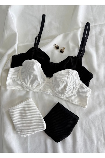 İNKO İÇ GİYİM 2-Piece Colorful Underwire Cotton Bra and Thong Set