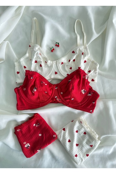 İNKO İÇ GİYİM 2-Piece Colorful Underwire Cotton Bra and Thong Set