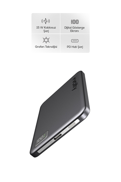 Volty MagSafe Powerbank 5000 mAh | 15W Kablosuz, 20W PD Hızlı Şarj, Dijital E...