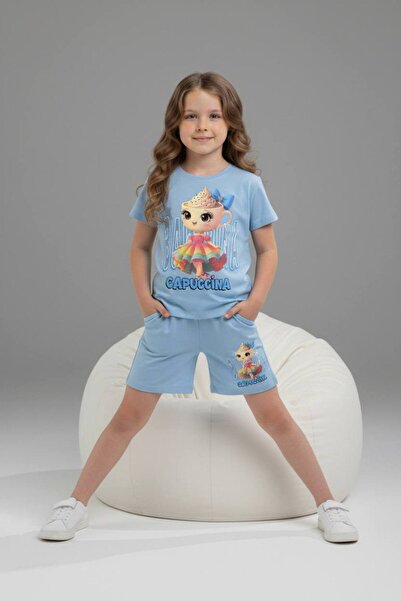 Yağmur Giyim PJKSKT Κοριτσίστικο κοντομάνικο σετ με σορτς με σχέδιο Ballerina...